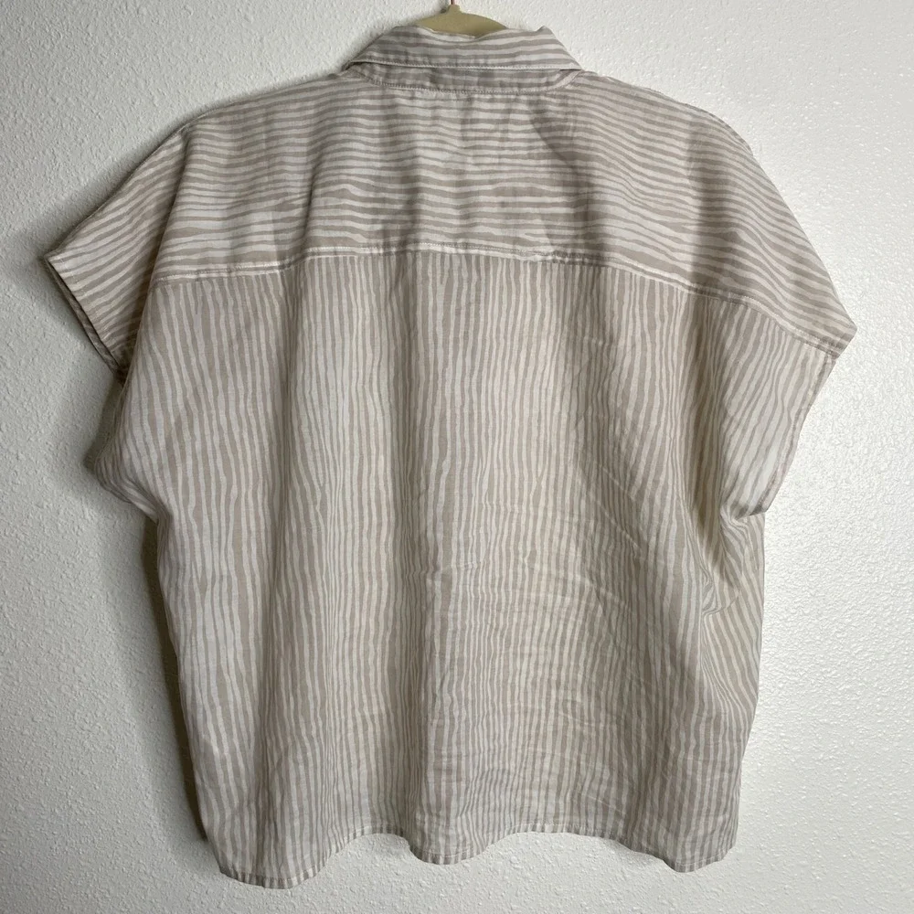 ATM Anthony Thomas Melillo Stripe Cotton Camp Shirt In Beach Pebble Combo Size L